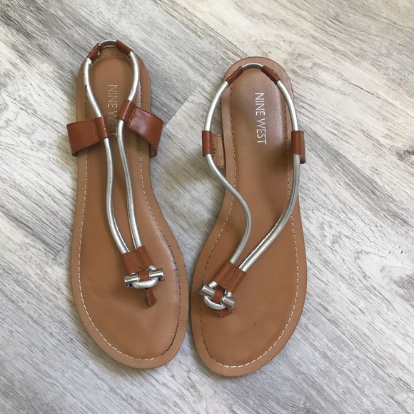 Nine West Shoes - Nine West Silver/Tan Women’s Sandals Size 8.5